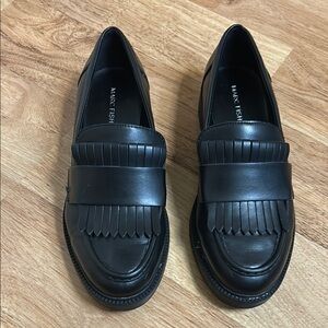 Marc Fisher Black Leather Flats with Fringe